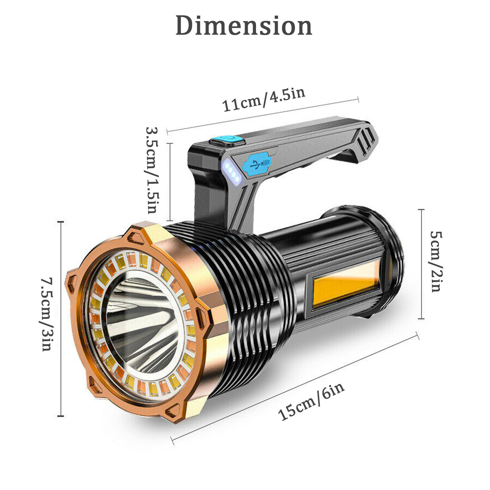 LED Torch USB Rechargeable COB Work Light Flashlight Spotlight Powerful Camping Light - Image 4