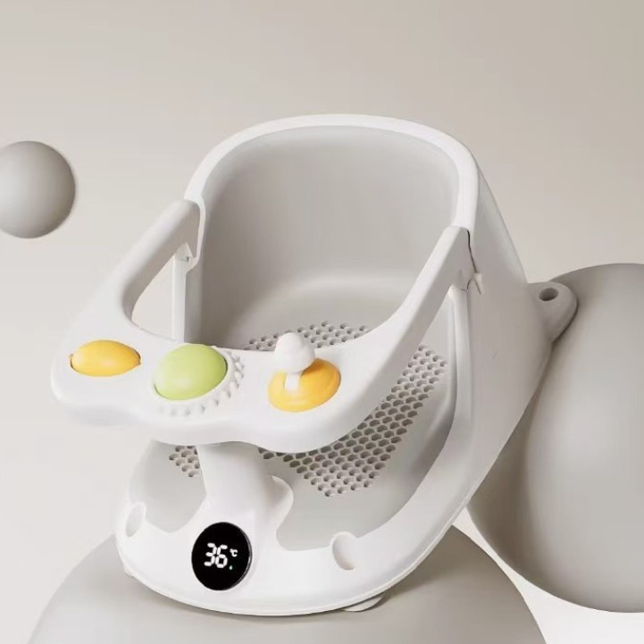 Baby Bath Seat Non-Slip Soft Toddler Bath Chair Suction Cups Temperature Display - Image 9