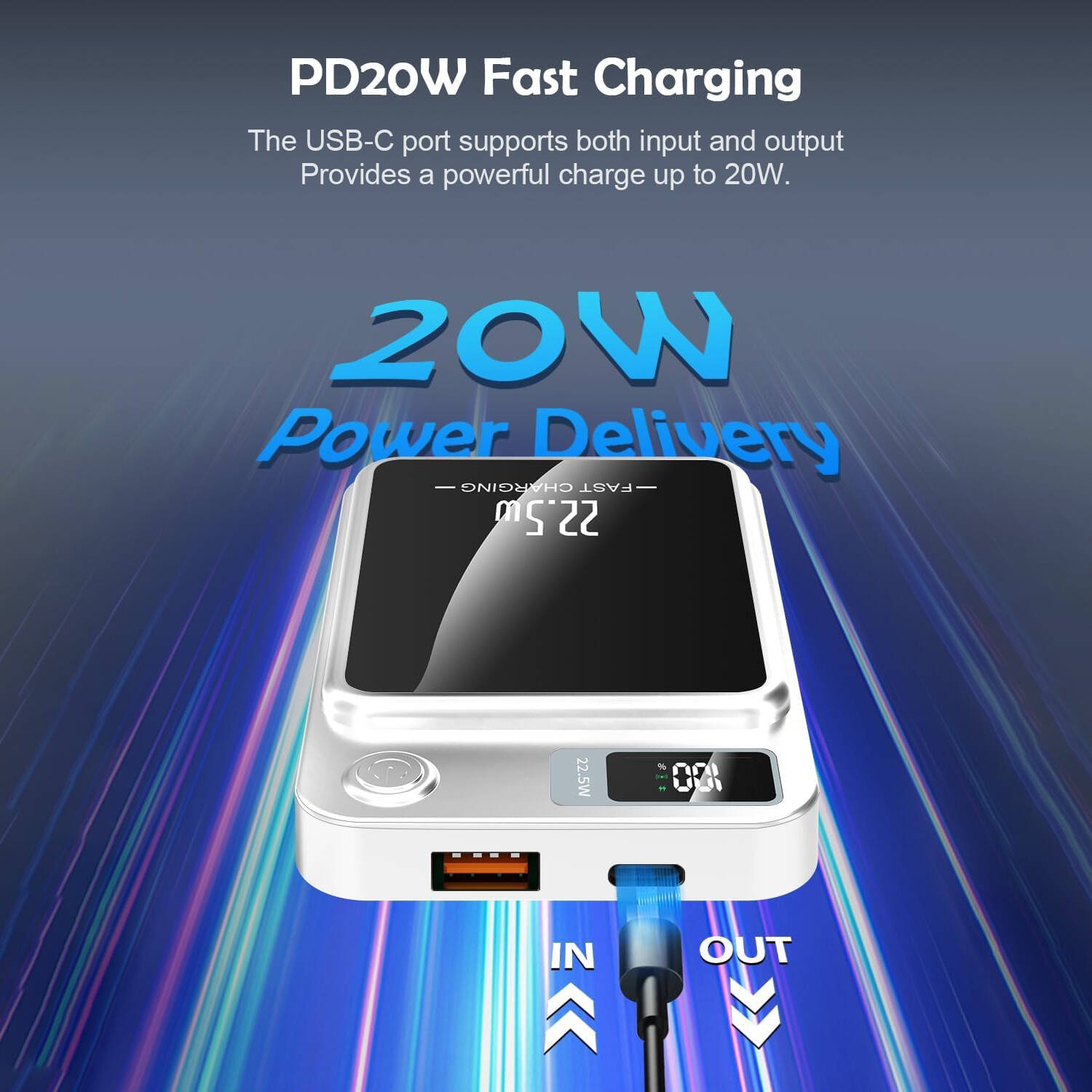 12000mAh Magnetic Wireless Power Bank With LED Display, 22.5W Fast Charging, Portable For Multiple Devices - Image 8