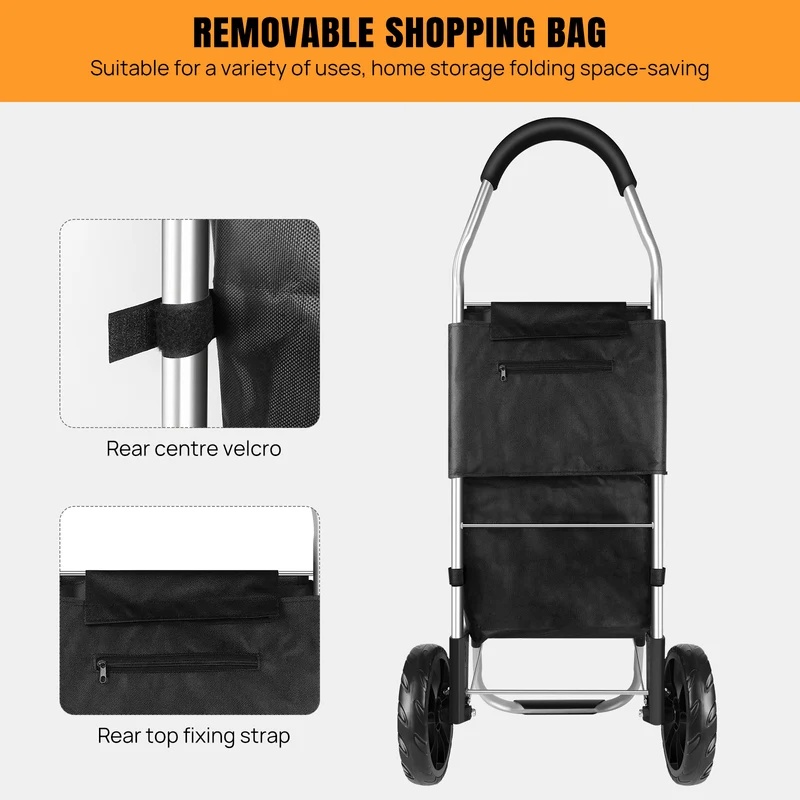 40L Lightweight 2 Wheels Shopping Trolley, Collapsible Push Pull Carts For Easy Storage, For Seniors Or Heavy Loads - Image 5