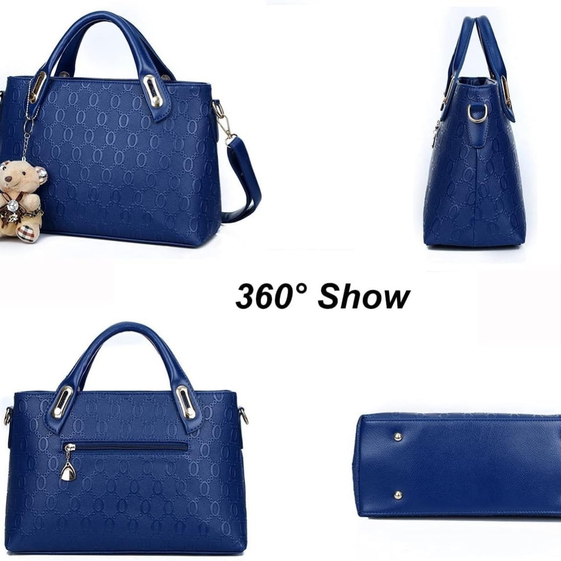 Women 4Pcs Top Handle Satchel Hobo PU Leather Handbag Set Large Tote Purse Shoulder Bag Card Holder - Image 5