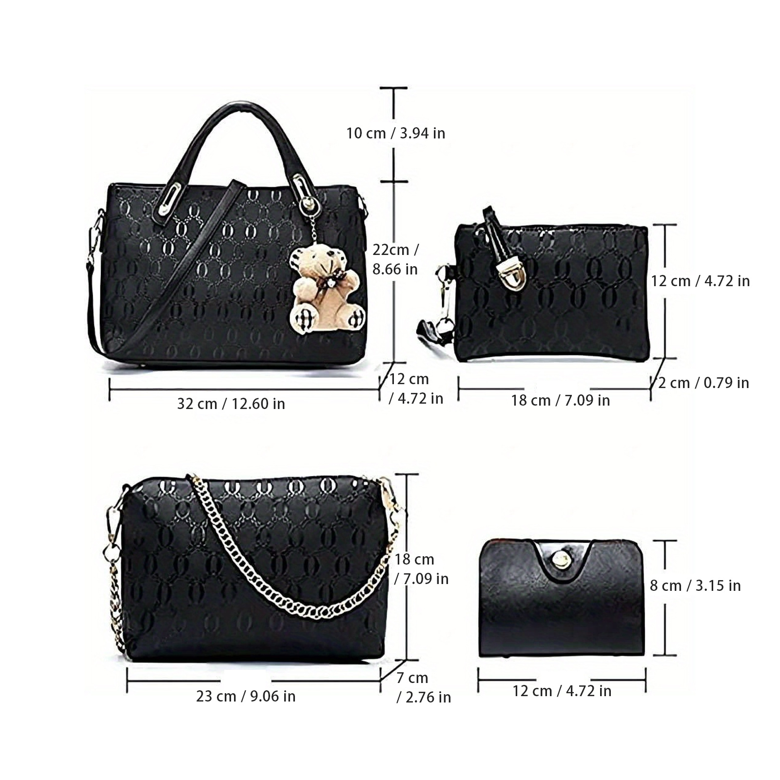 Women 4Pcs Top Handle Satchel Hobo PU Leather Handbag Set Large Tote Purse Shoulder Bag Card Holder - Image 4