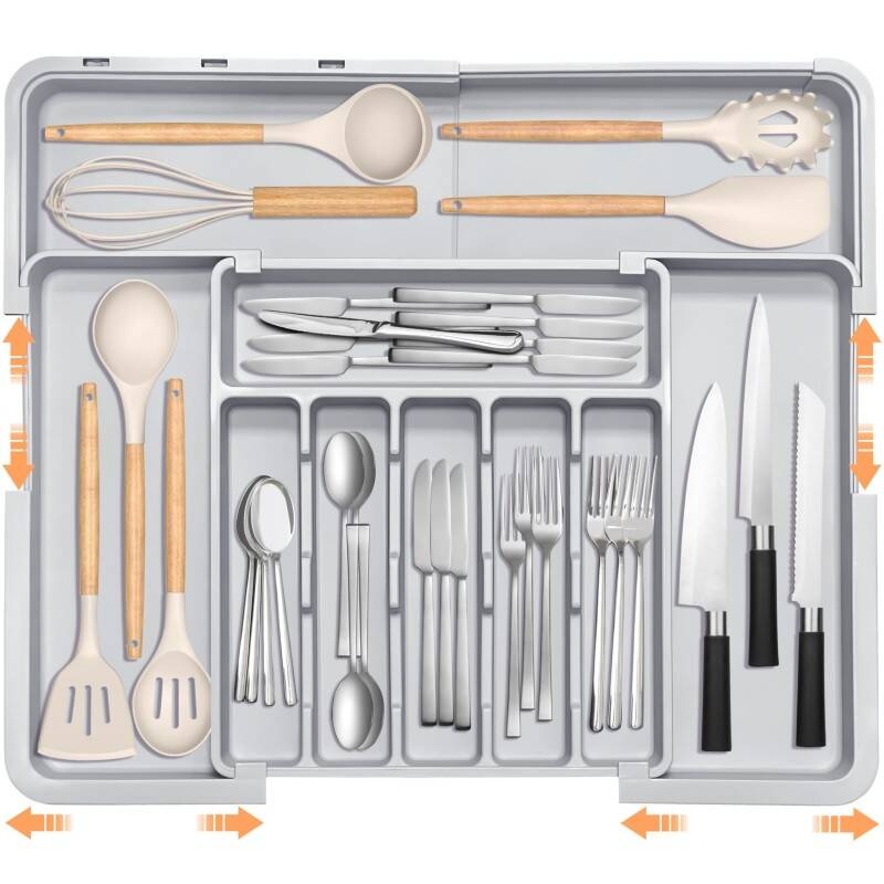 Adjustable 6-9 Compartment Kitchen Drawer Organiser For Large Capacity, Perfect Utensil Drawer Organiser, Cutlery Drawer Organiser, Cutlery Tray