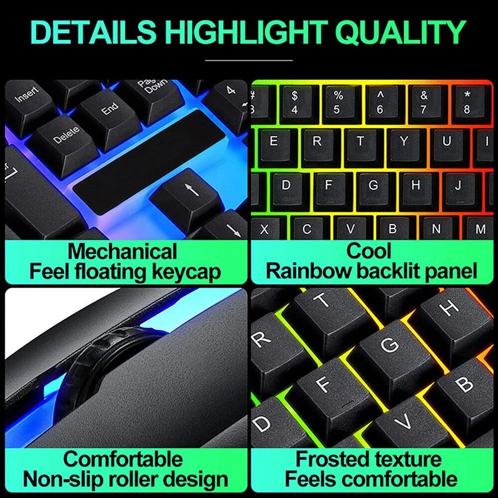 UK Gaming Keyboard And Mouse Set RGB LED USB For PC Laptop Xbox One PS4 PS - Image 4