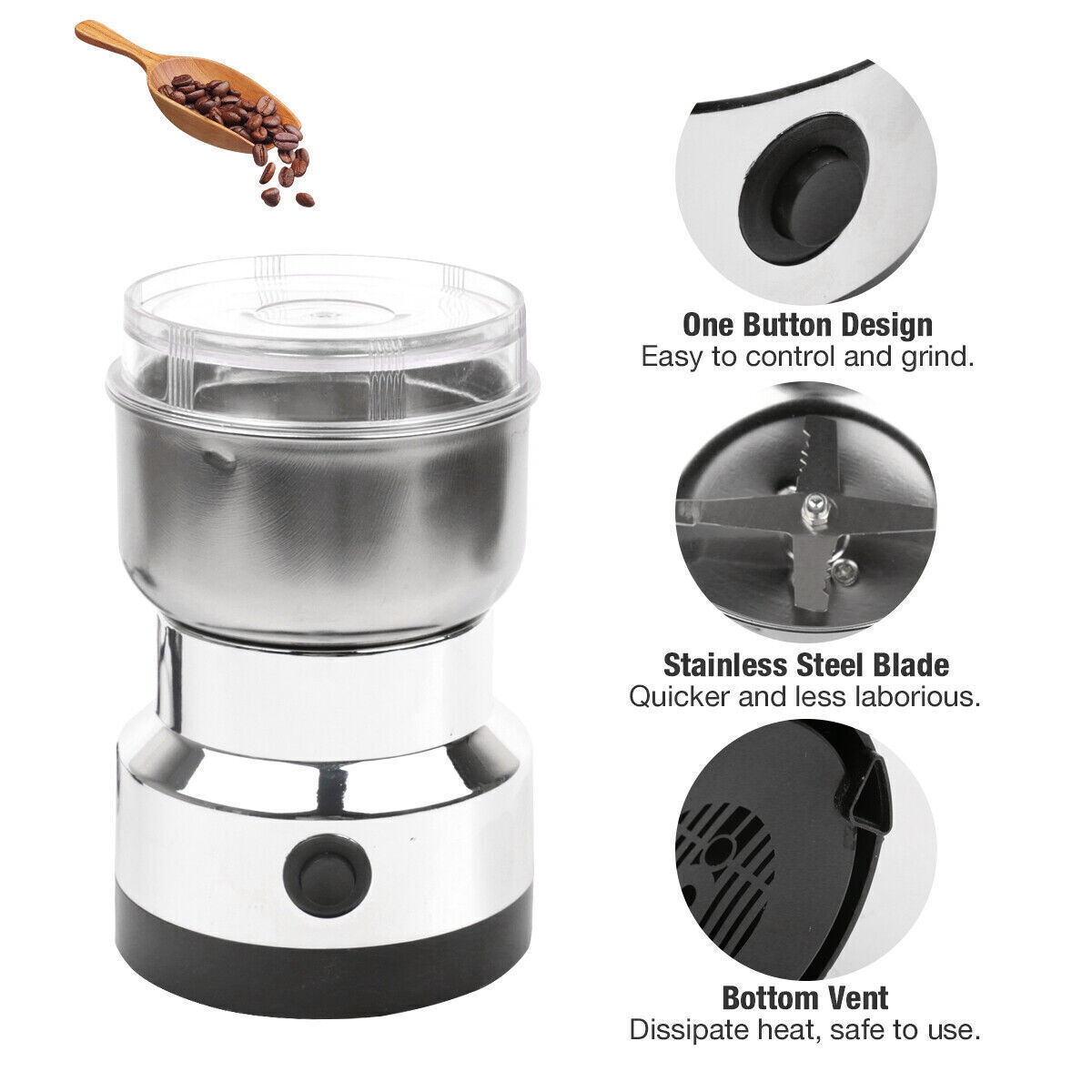 Electric Coffee Grinder Grinding Milling Nut Bean Spice Matte Blade Blender UK - Image 2