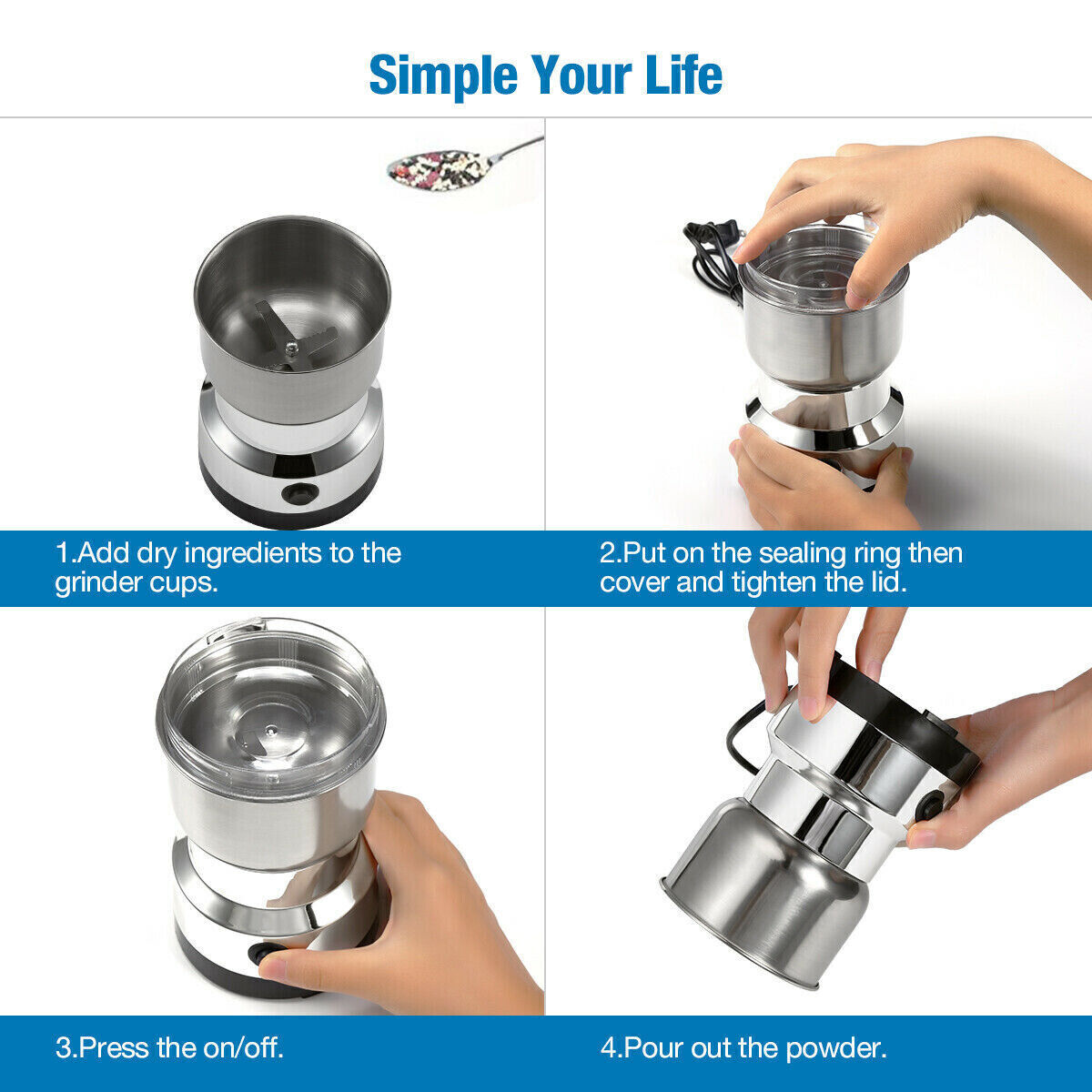 Electric Coffee Grinder Grinding Milling Nut Bean Spice Matte Blade Blender UK - Image 8