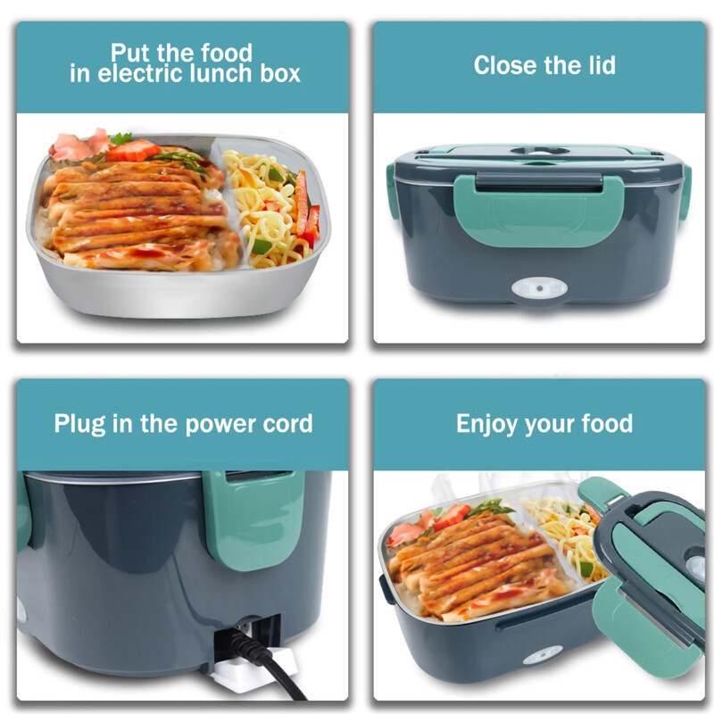 Heated Lunch Box 12V 24V Electric Heating Lunch Box Portable Bento Travel Food Heater Car Plug UK - Image 6
