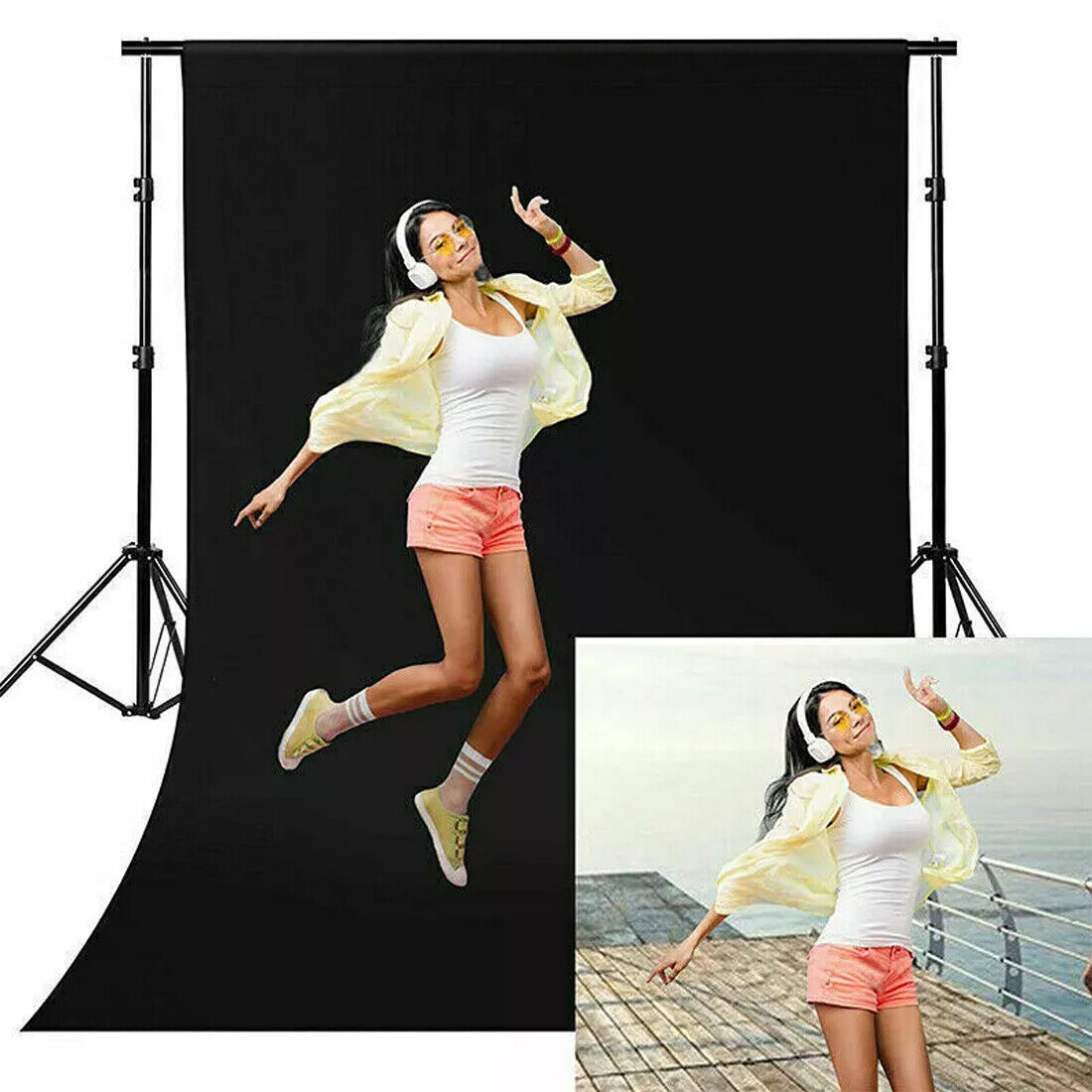 Photography Backdrop Photo Background Fabric Screen Studio 2X3M Colors UK-Black Style - Image 3
