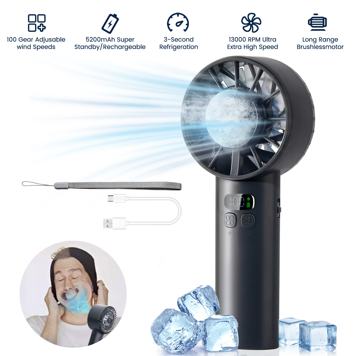 Handheld Portable Fan Speed1100 Adjustable Turbo Mini Fans 5000mAh Battery - Image 7