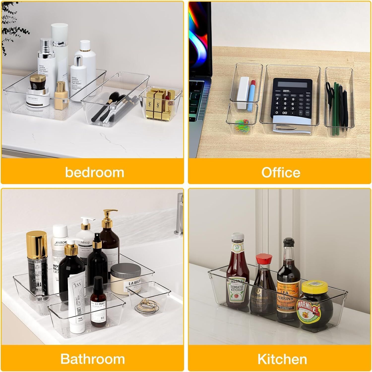 25Pcs Draw Organiser Plastic Box Desk Drawer Fridge Trays Makeup Storage Divider - Image 4