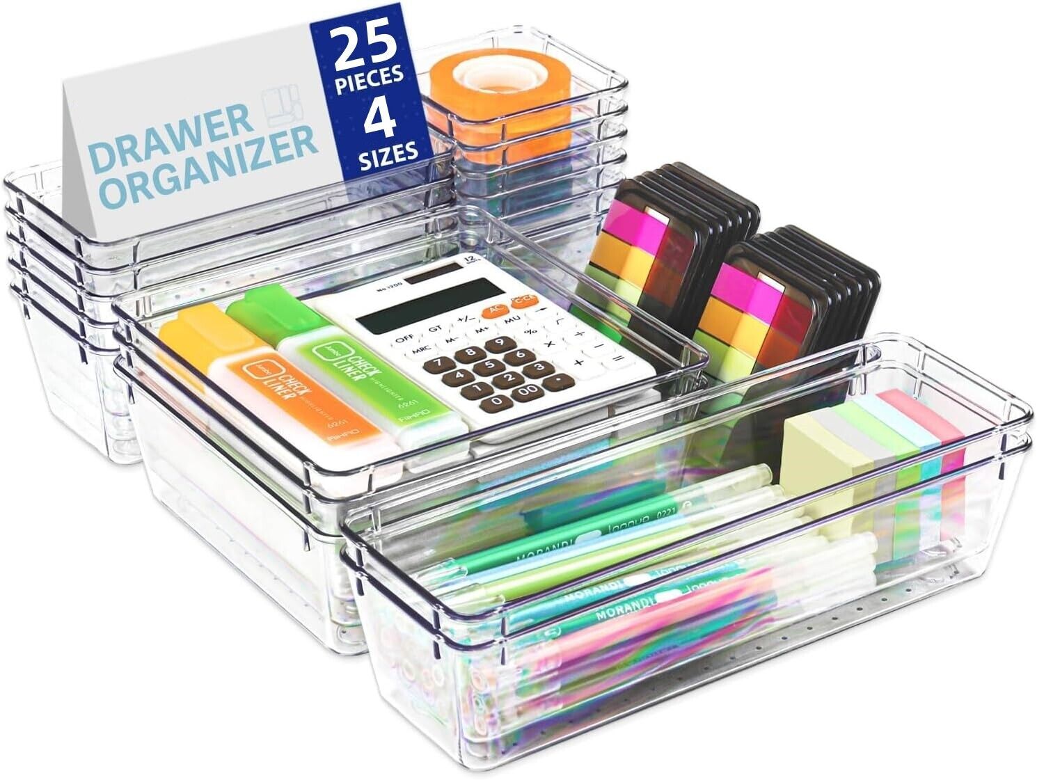 25Pcs Draw Organiser Plastic Box Desk Drawer Fridge Trays Makeup Storage Divider - Image 2
