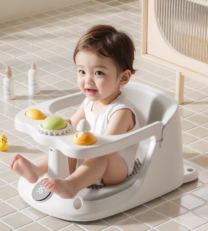 Baby Bath Seat Non-Slip Soft Toddler Bath Chair Suction Cups Temperature Display - Image 4