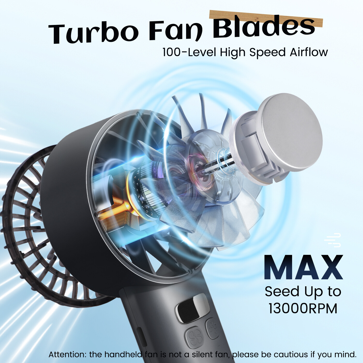 Handheld Portable Fan Speed1100 Adjustable Turbo Mini Fans 5000mAh Battery - Image 6