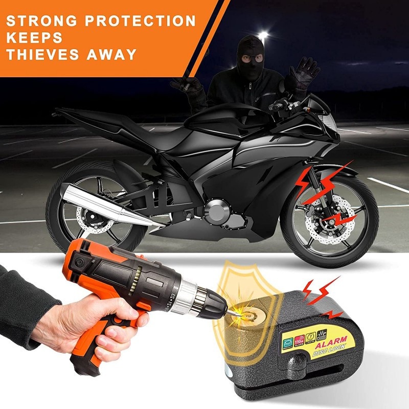 Disc Lock For Motorbike - Alarm Function With Vibration Alert, Aluminum Build, 1.5M Reminder Cable - Quick Locking, - Image 3