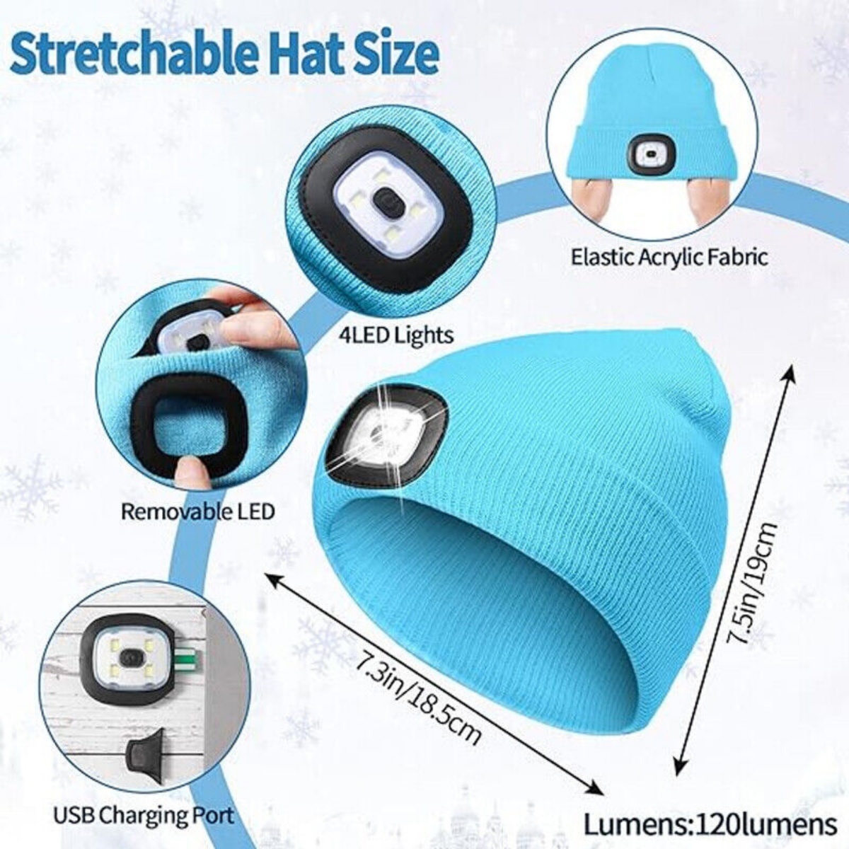 LED Beanie Hats Rechargeable Unisex High Powered Head Lamp Torch Light Cap - Image 10