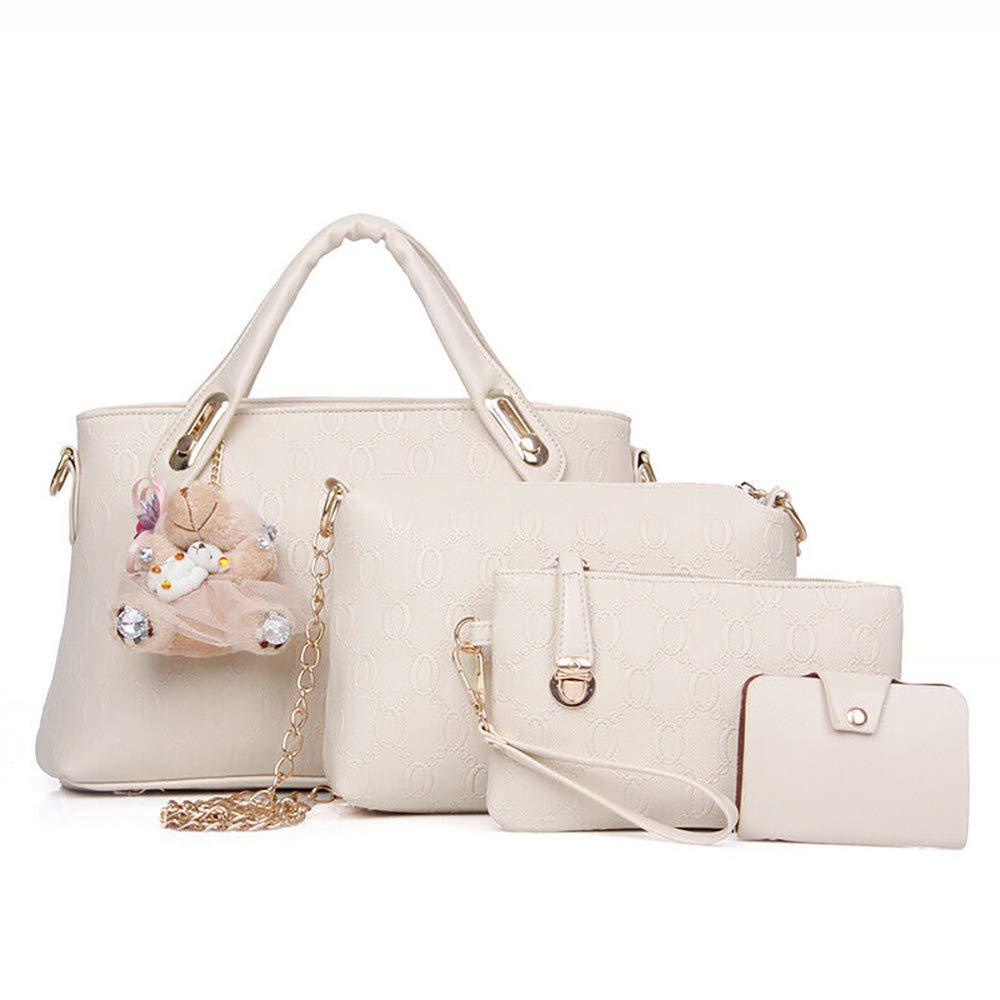Women 4Pcs Top Handle Satchel Hobo PU Leather Handbag Set Large Tote Purse Shoulder Bag Card Holder - Image 3