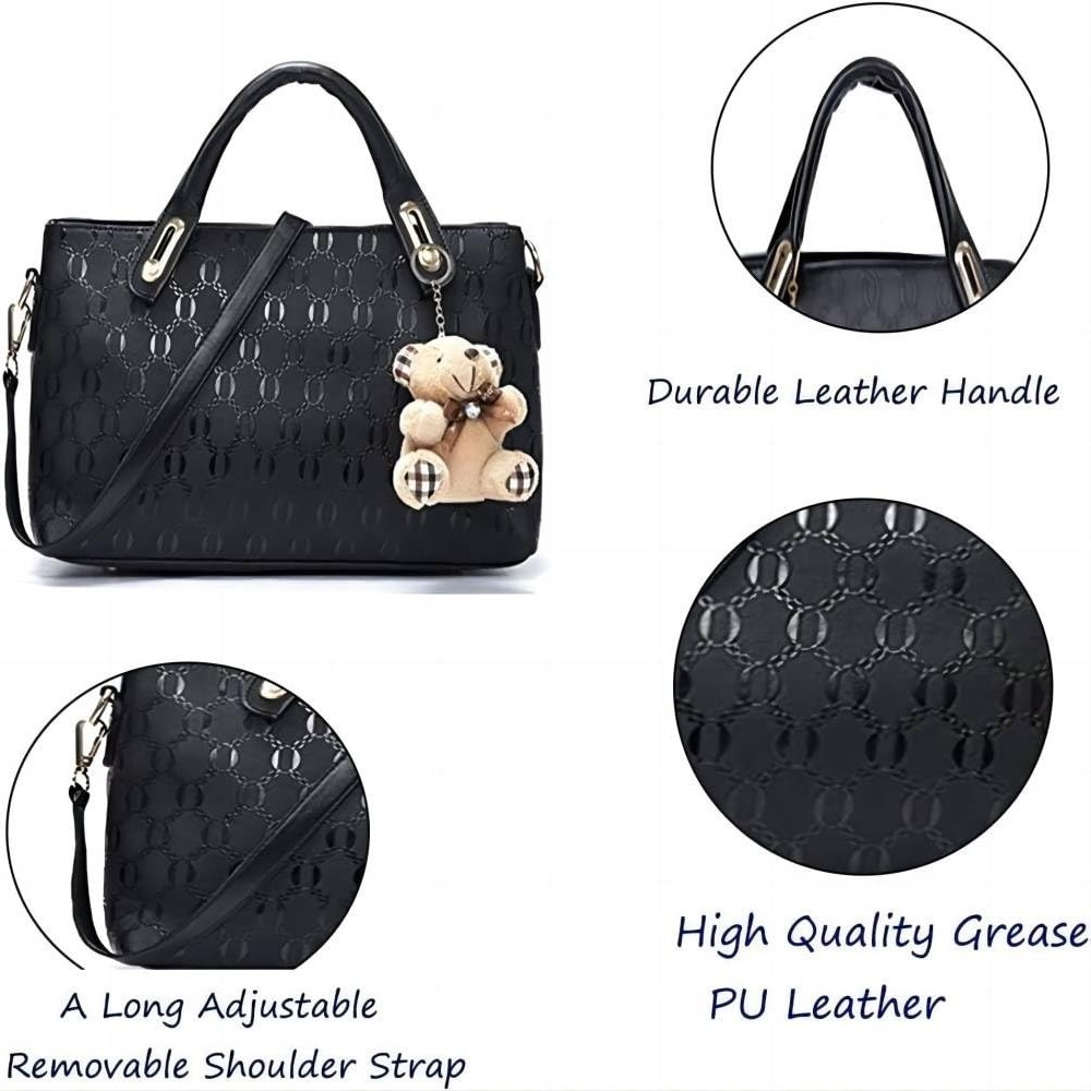 Women 4Pcs Top Handle Satchel Hobo PU Leather Handbag Set Large Tote Purse Shoulder Bag Card Holder - Image 9
