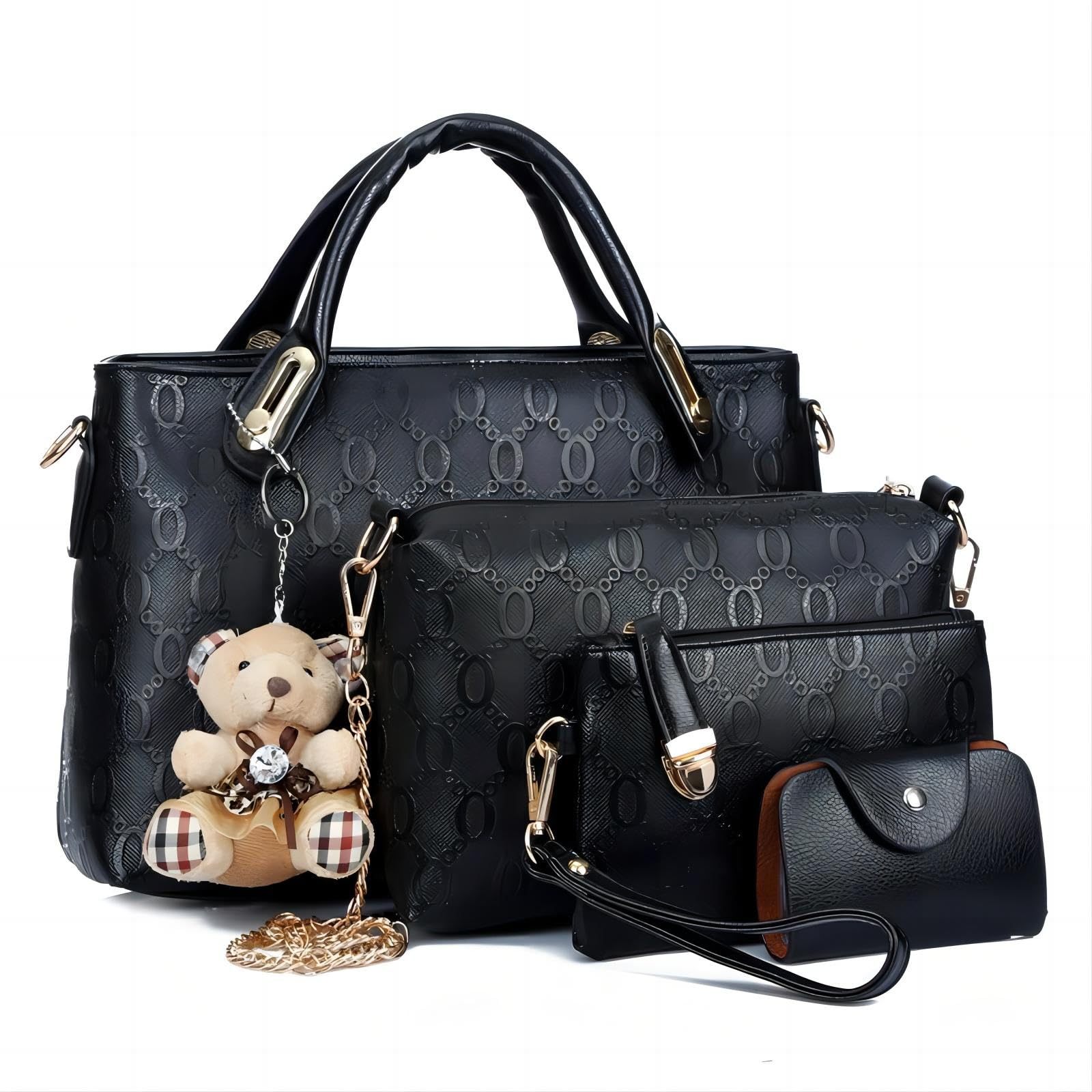 Women 4Pcs Top Handle Satchel Hobo PU Leather Handbag Set Large Tote Purse Shoulder Bag Card Holder - Image 7