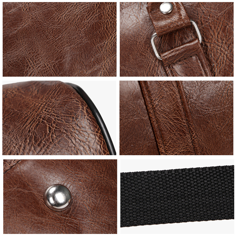 Men PU Leather Duffle Gym Bag Weekend Bag Luggage Travel Casual Handbag Holdall - Image 4