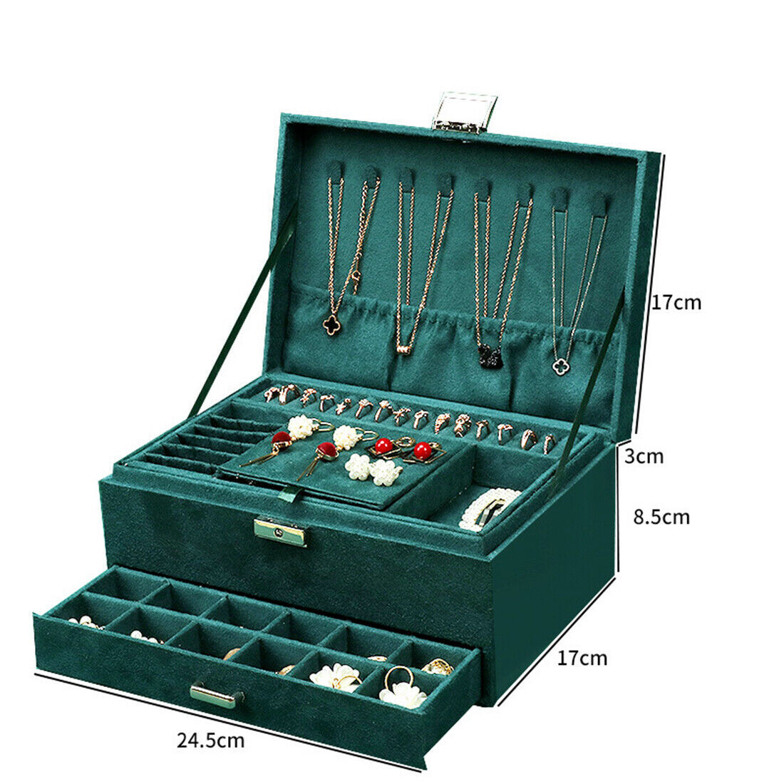 3 Layer Grey Jewellery Box Organizer Rings Necklaces Jewellry Storage Case Box - Image 6