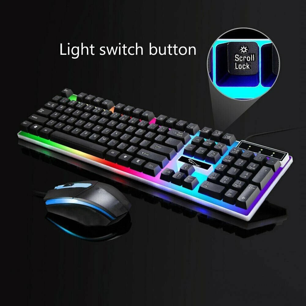 UK Gaming Keyboard And Mouse Set RGB LED USB For PC Laptop Xbox One PS4 PS