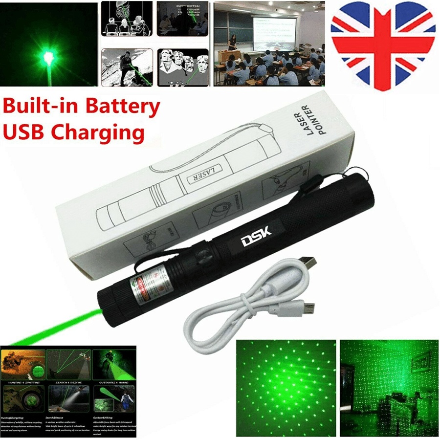USB Rechargeable Green Laser Pointer Pen Light 990Miles 532NM Astronomy Visible Beam Light 1mw Flashlight Torch