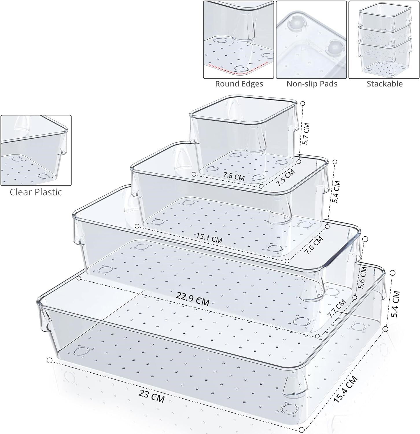 25Pcs Draw Organiser Plastic Box Desk Drawer Fridge Trays Makeup Storage Divider - Image 3