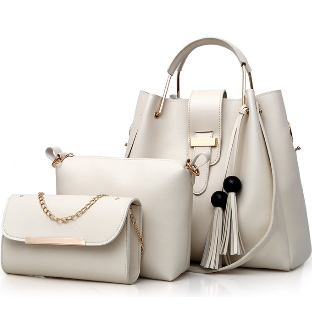 Womens Purse And Handbag 3Pcs Bag Set Tassel Tote Clutch Satchel Top Handle Shoulder Bag - Image 8