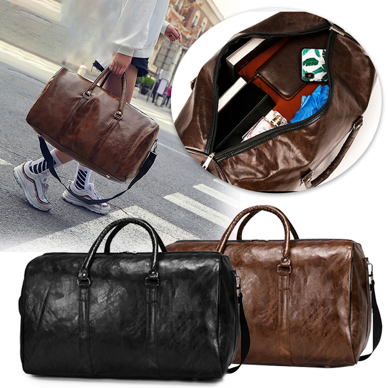 Men PU Leather Duffle Gym Bag Weekend Bag Luggage Travel Casual Handbag Holdall - Image 3