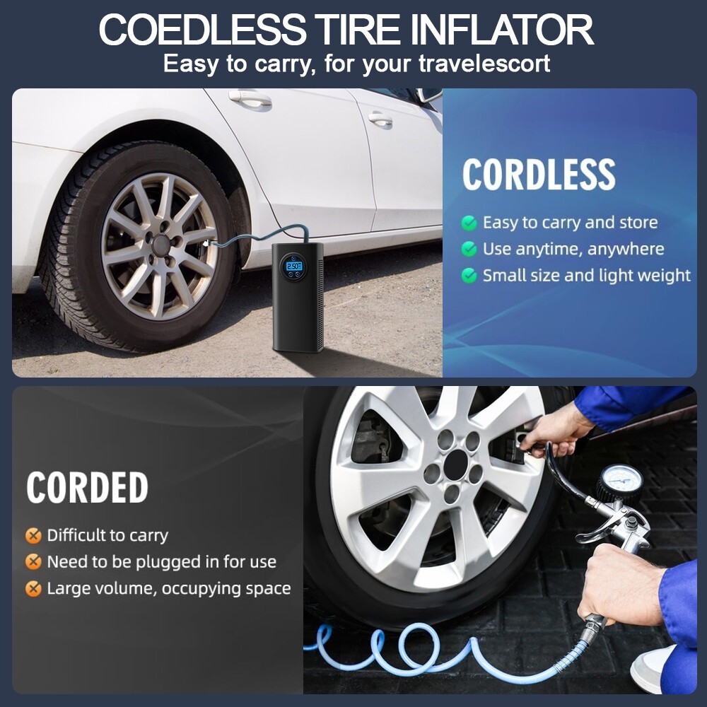 Car Tyre Inflator Cordless Digital USB Rechargeable Tire Air Compressor New - Image 3