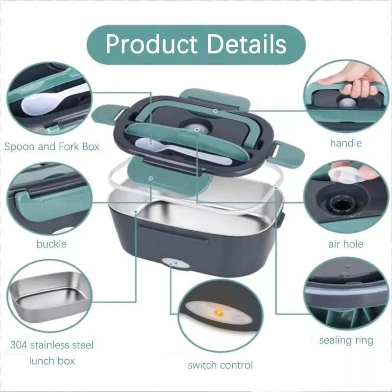 Heated Lunch Box 12V 24V Electric Heating Lunch Box Portable Bento Travel Food Heater Car Plug UK - Image 5