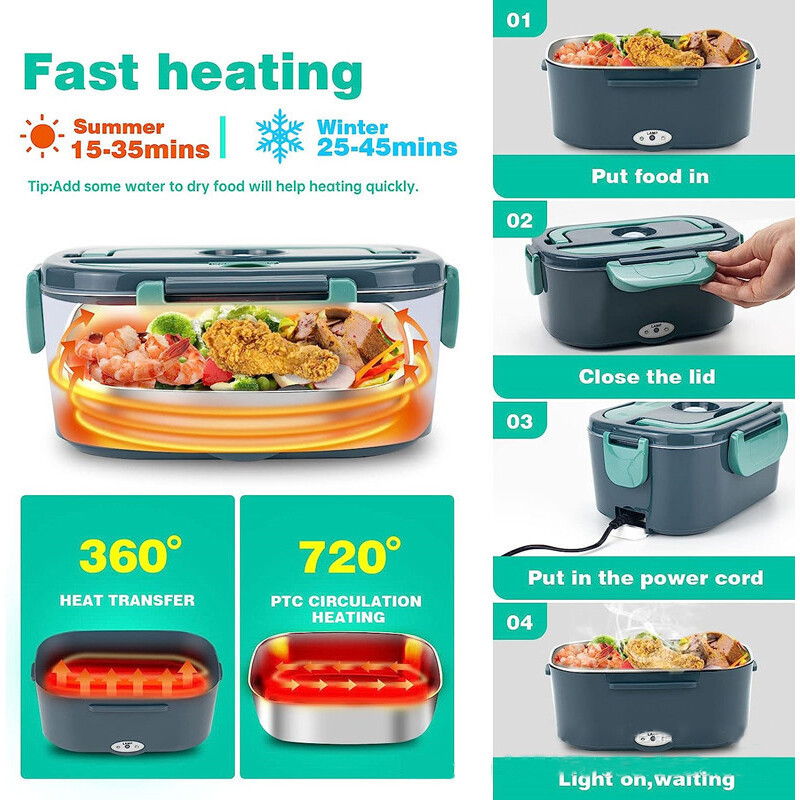 Heated Lunch Box 12V 24V Electric Heating Lunch Box Portable Bento Travel Food Heater Car Plug UK - Image 9