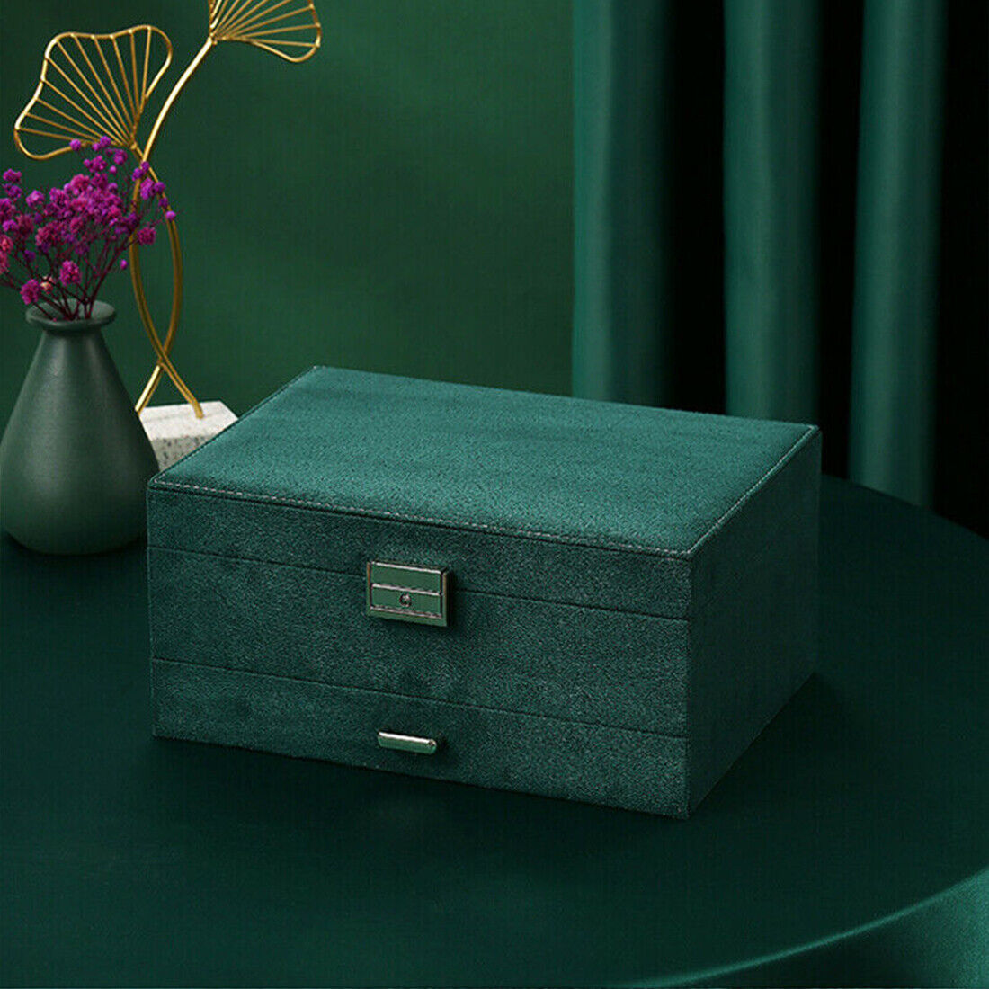3 Layer Grey Jewellery Box Organizer Rings Necklaces Jewellry Storage Case Box - Image 2