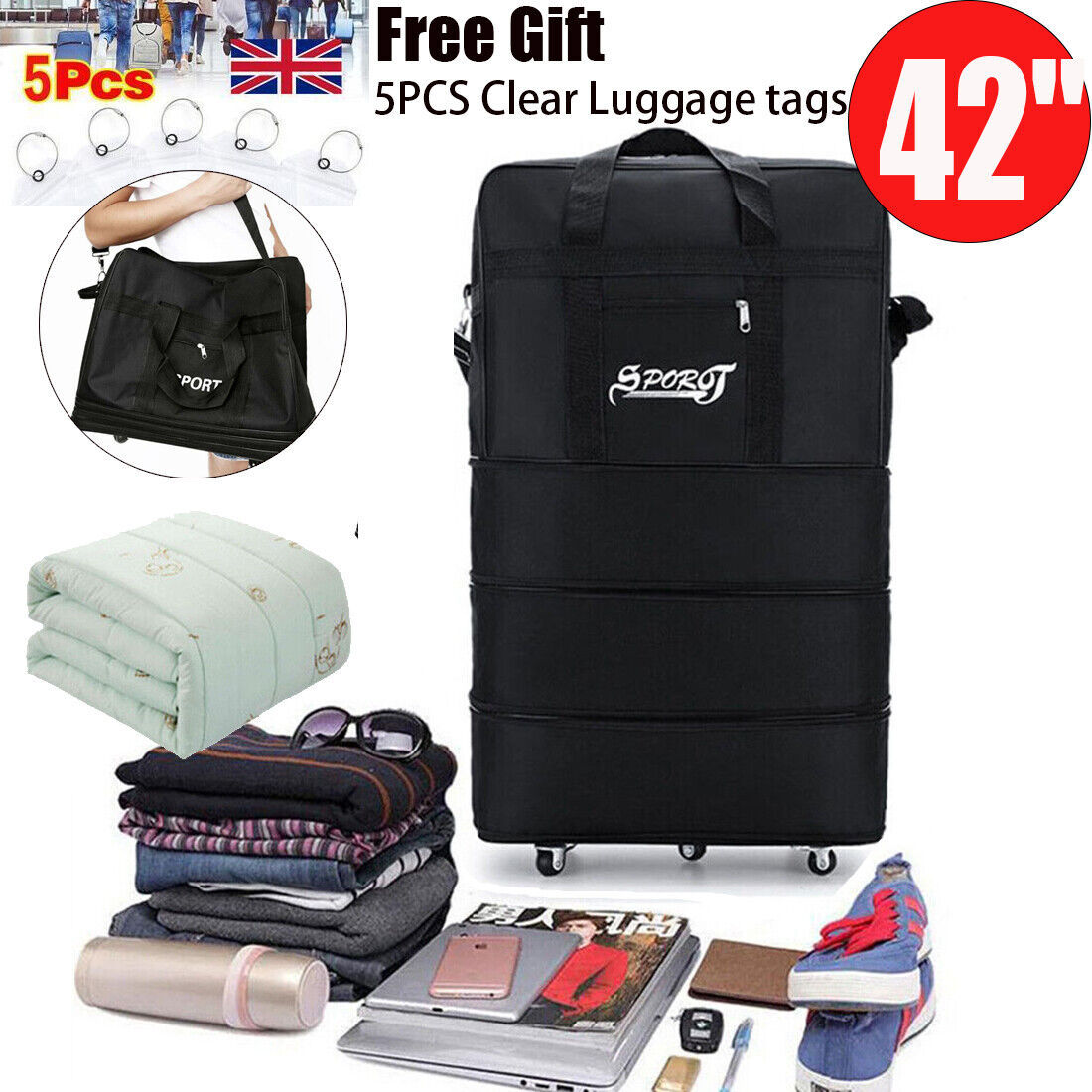 42 Extra Large Lightweight Luggage Trolley Suitcase Travel Bag Handbag BAG UK