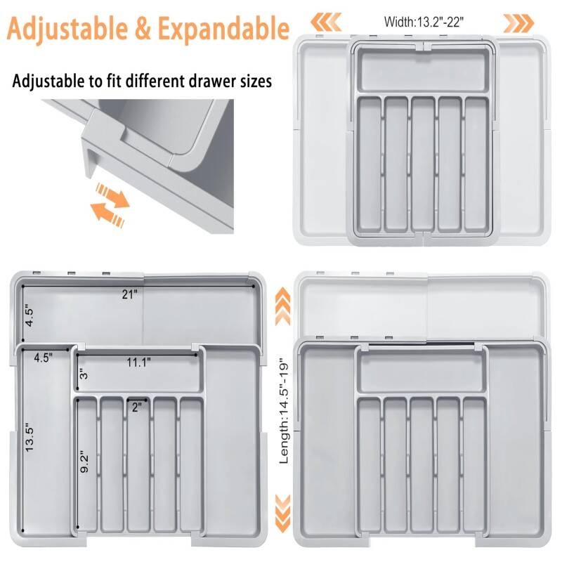 Adjustable 6-9 Compartment Kitchen Drawer Organiser For Large Capacity, Perfect Utensil Drawer Organiser, Cutlery Drawer Organiser, Cutlery Tray - Image 5