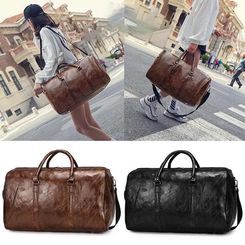 Men PU Leather Duffle Gym Bag Weekend Bag Luggage Travel Casual Handbag Holdall - Image 2