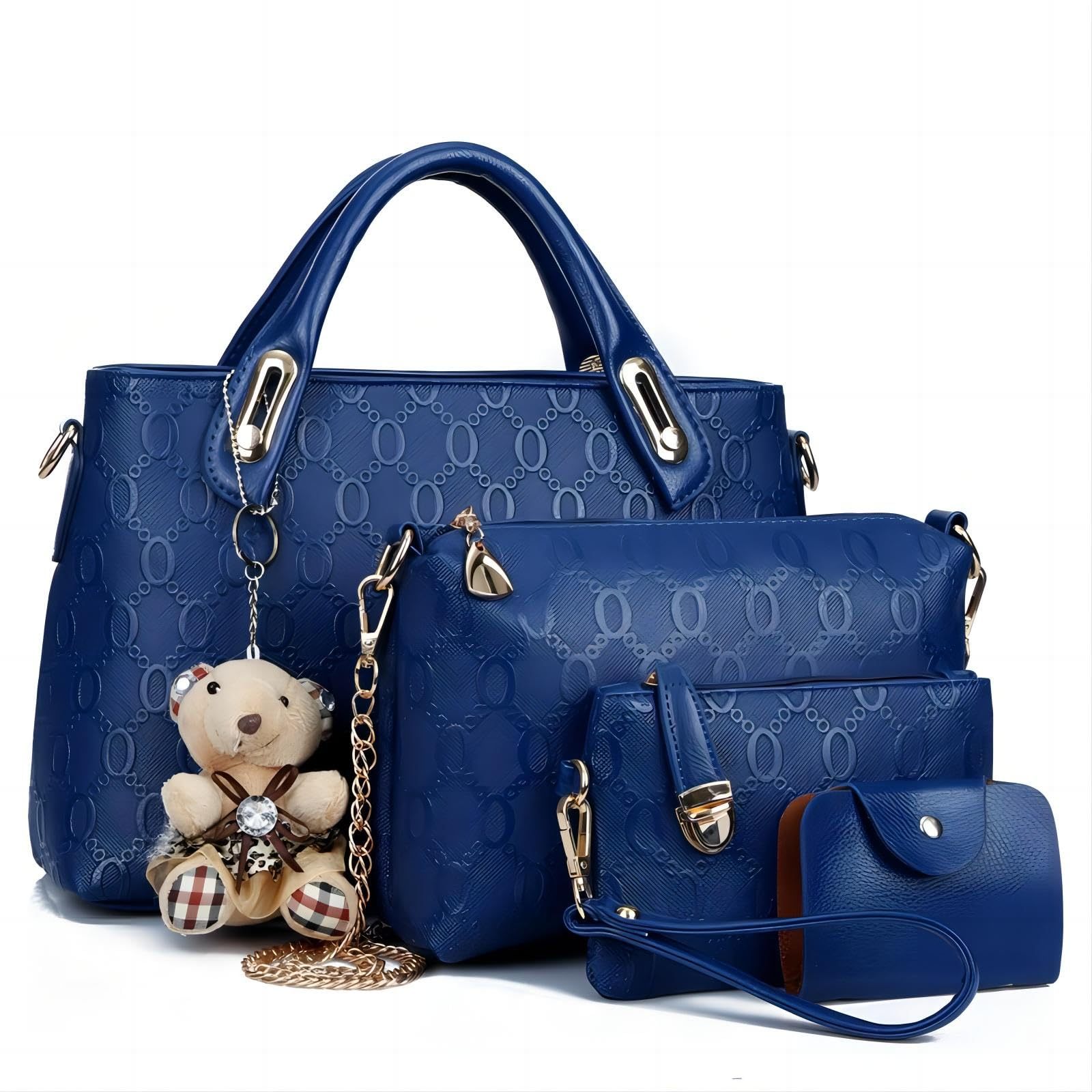 Women 4Pcs Top Handle Satchel Hobo PU Leather Handbag Set Large Tote Purse Shoulder Bag Card Holder