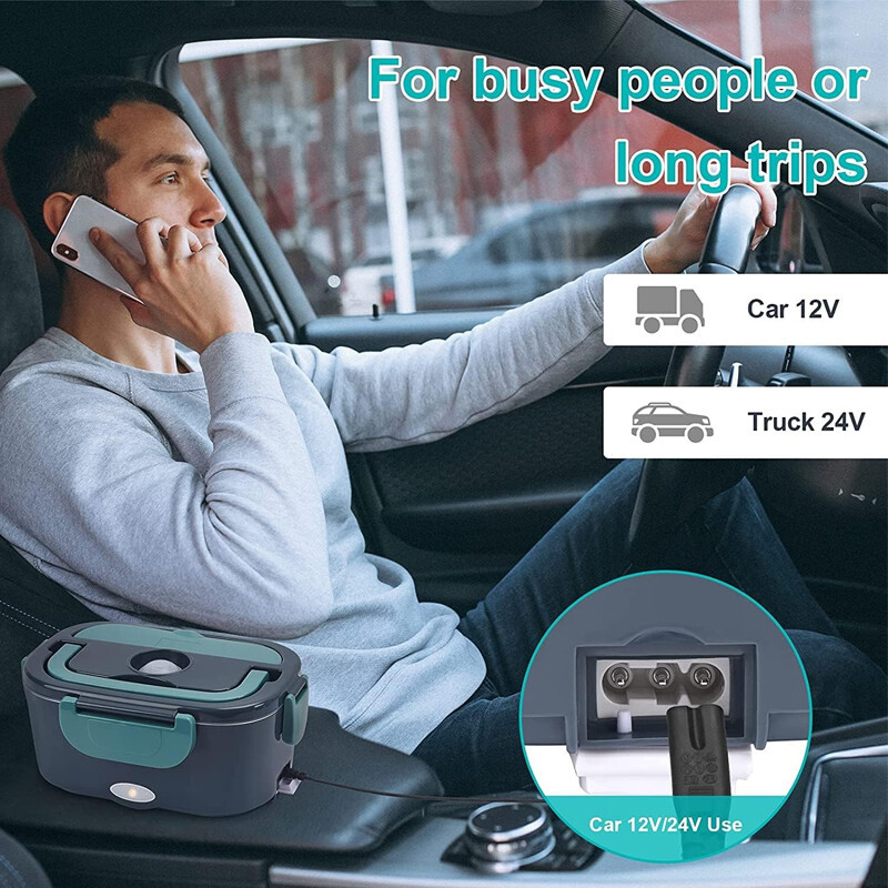 Heated Lunch Box 12V 24V Electric Heating Lunch Box Portable Bento Travel Food Heater Car Plug UK - Image 3