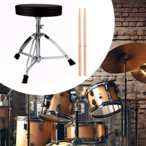 Black Padded Adjustable Drum Throne Seat With Maple Wood Drumsticks