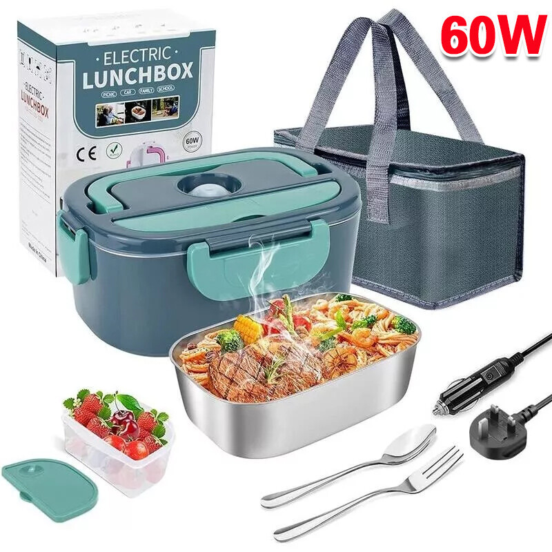 Heated Lunch Box 12V 24V Electric Heating Lunch Box Portable Bento Travel Food Heater Car Plug UK