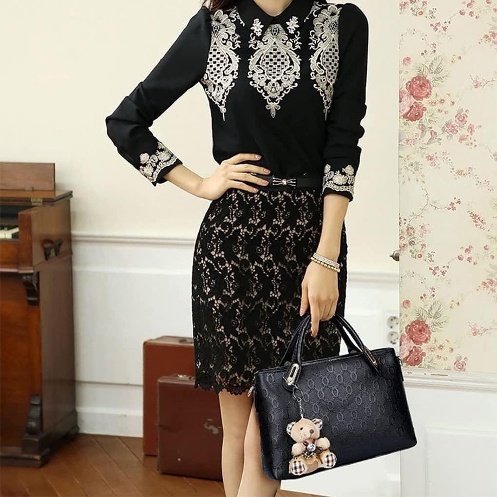 Women 4Pcs Top Handle Satchel Hobo PU Leather Handbag Set Large Tote Purse Shoulder Bag Card Holder - Image 8