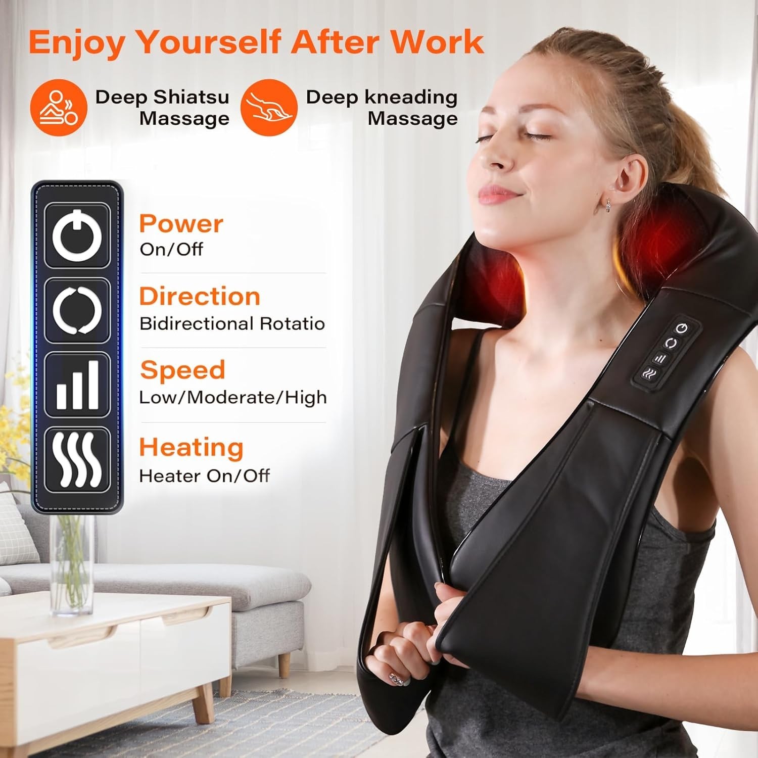 Electric Shiatsu Neck Back Shoulder Massager With Heat & Kneading, Deep Tissue Massage For Home Car Office Use, UK Plug - Image 7