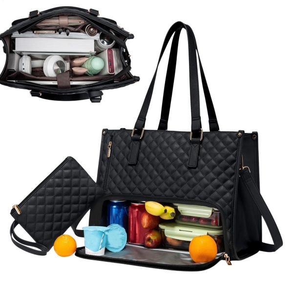 2 In 1 Insulated Lunch Tote Bag For Women Large Capacity Computer Handbag Work - Image 3
