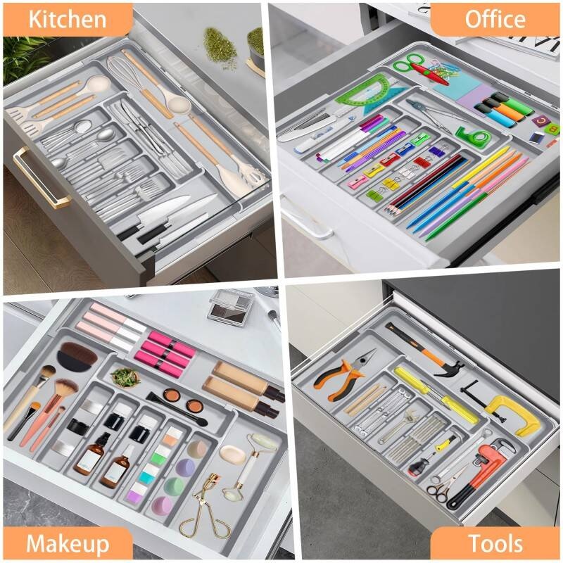 Adjustable 6-9 Compartment Kitchen Drawer Organiser For Large Capacity, Perfect Utensil Drawer Organiser, Cutlery Drawer Organiser, Cutlery Tray - Image 4