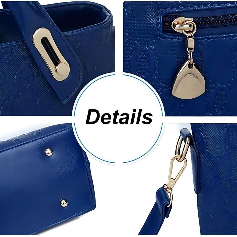 Women 4Pcs Top Handle Satchel Hobo PU Leather Handbag Set Large Tote Purse Shoulder Bag Card Holder - Image 6