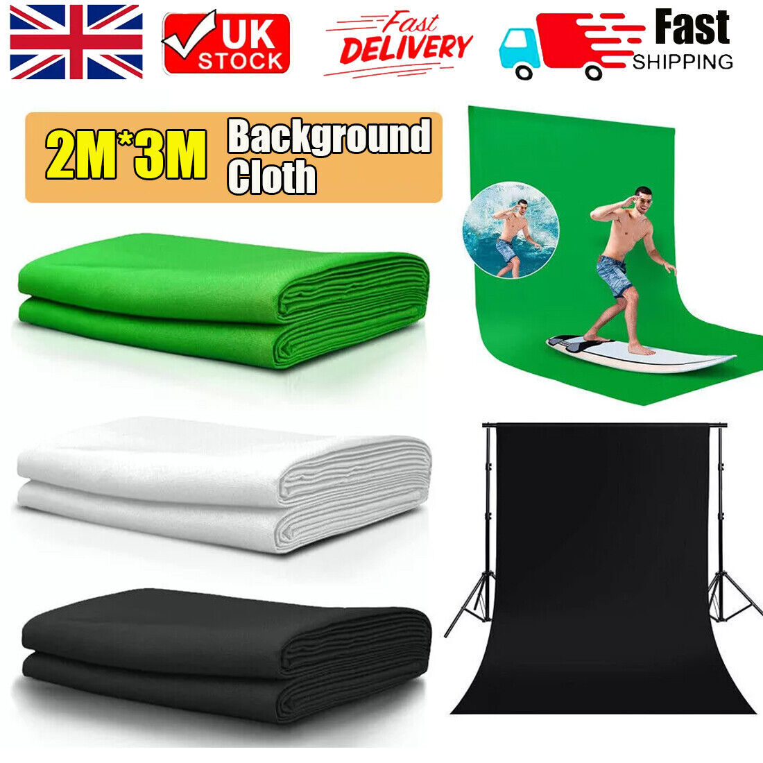 Photography Backdrop Photo Background Fabric Screen Studio 2X3M Colors UK-Black Style - Image 4