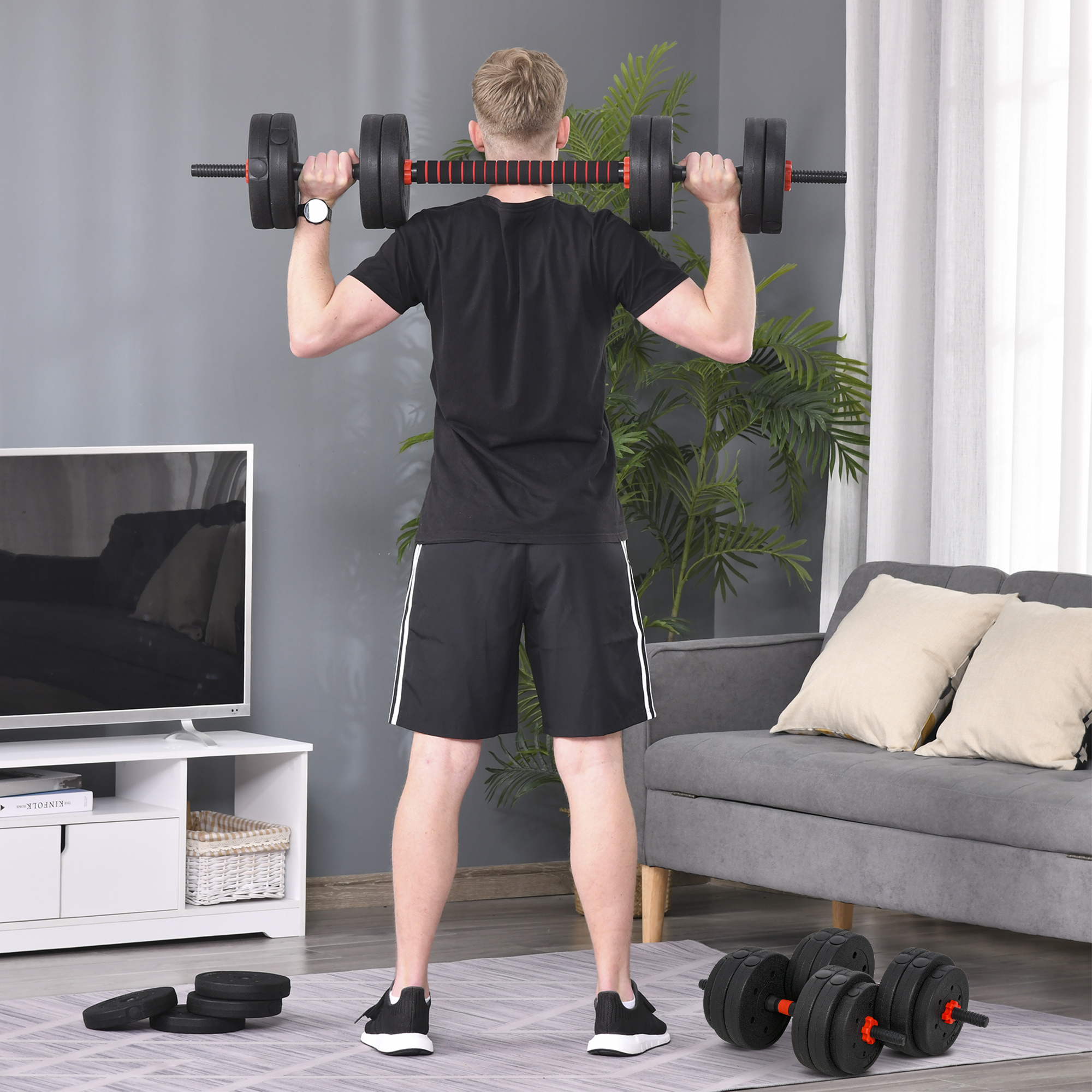 25kg 2 IN 1 Adjustable Dumbbells Weight Set, Dumbbell Hand Weight Barbell For Body Fitness, Lifting Training For Home, Office, Gym, Black - Image 3
