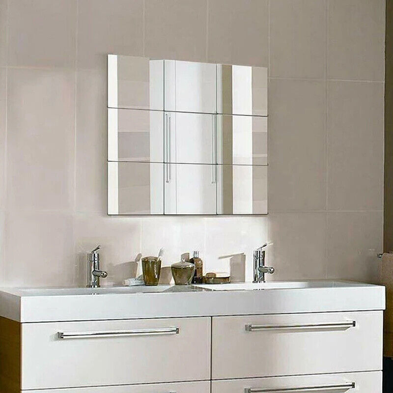 40X Glass Mirror Tiles Wall Sticker Square Self Adhesive Stick On Home Set DIY S - Image 8