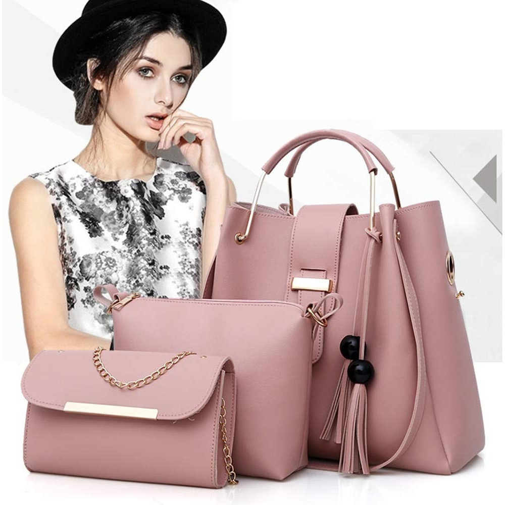 Womens Purse And Handbag 3Pcs Bag Set Tassel Tote Clutch Satchel Top Handle Shoulder Bag - Image 5