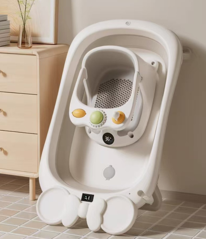Baby Bath Seat Non-Slip Soft Toddler Bath Chair Suction Cups Temperature Display - Image 3